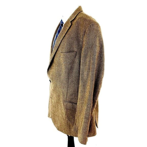 Lauren Ralph Lauren Tweed Wool 2 Leather Button Sport Coat 44R Brown Cross Check - Picture 5 of 12